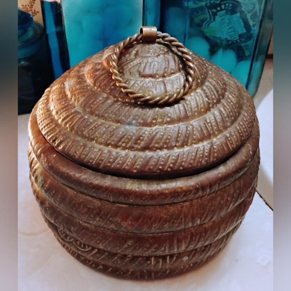 Vintage Brass Beehive with Lid